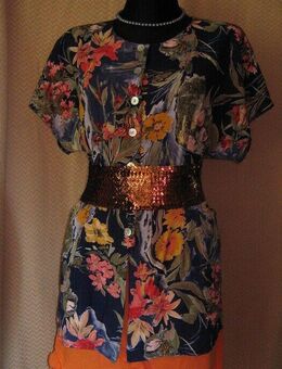 NEU * Original VINTAGE * Karibik * Blumen * Blüten * Flower- Power * Bluse "Avance Creation" Gr. 40- 42/ M * royal- blau * bunt * - Riedlingen