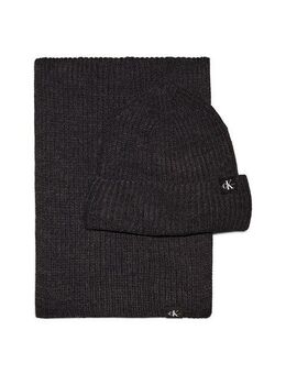 Calvin Klein Jeans Strickmütze Monogram Rib Scarf Beanie Set mit Logopatch