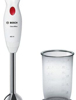 BOSCH Stabmixer CleverMixx MSM24100, Mixbecher, ergon. Griff, Made in Europe, weiß/rot, 400 W, schnelles Mixen auf Knopfdruck
