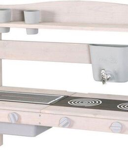 roba® Outdoor-Spielküche Matschküche zum Aufhängen, grau lasiert, aus Holz, FSC® - schützt Wald