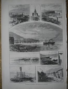Grafik : Hammerfest und Umgebung. ,Nach Zeichnungen von H. Drewes , Norwegen , Blatt von 1888 , Blatt 41cm x 29cm , M33 - Görlitz