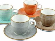 CreaTable Espressotasse Kaffeetasse VINTAGE NATURE, Porzellan, Tassen Set, 4 Tassen, 4 Untertassen