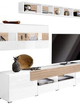 INOSIGN Wohnwand Toledo,Set,4-St, stilvolle Mediawand ohne Beleuchtung, (Set, 4-St), Anbauwand (2xHängevitrine,Lowboard,Hängeregal)MDF Hochglanzfronten