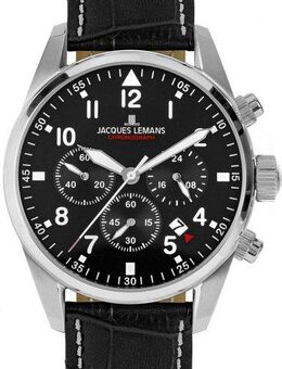 Jacques Lemans Chronograph Barcelona, 42-2A, Quarzuhr, Armbanduhr, Herrenuhr, Datum, Stoppfunktion, Lederarmband