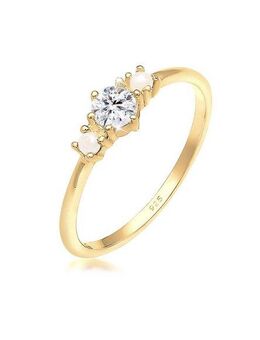 Elli Verlobungsring Glas Kristalle Synthetische Perle Weiß 925 Sterling Silber