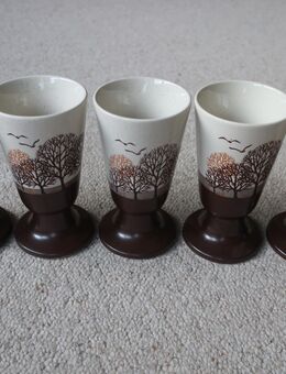 5 Pharisäer Becher Trinkbecher 125 ml Bäume Vögel braun elfenbein 13,1 cm - Niddatal
