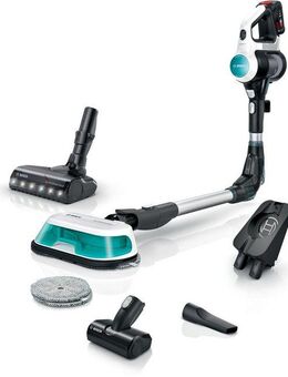 BOSCH Akku-Stielstaubsauger Unlimited 7 ProHygienic Aqua BKS71HYG4, 2in1 Saugen & Wischen, beutellos, Knickrohr, Hygiene-Filter, 10 J. Motorgarantie, Mini-Turbo-Düse, weiß