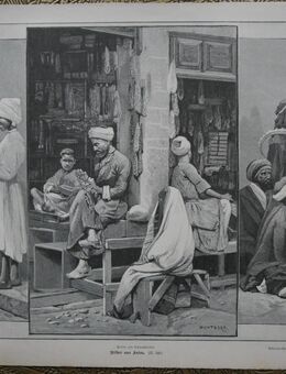 Grafik : Bilder aus Kairo - Ägypten .,Lastenträger , Schmuckhändler, Beduinen-Araber , Blatt von 1893 , Blatt 35,5cm x 26,5cm , M33 - Görlitz