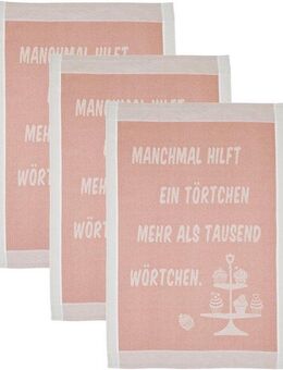 ROSS Geschirrtuch Manchmal hilft ein Törtchen mehr als tausend Wörtchen, (Set, 3-tlg), Sprüchetuch, aus 100% Baumwolle