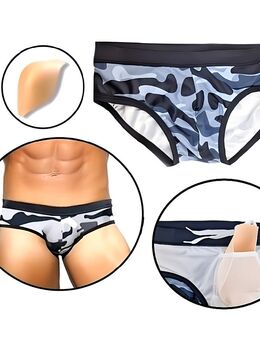 Herren Badehose Camouflage mit Abnehmbare Push-Up Pad Männer Polster Badeslip Grau 26,90€* - Villingen-Schwenningen
