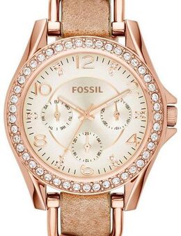 Fossil Multifunktionsuhr RILEY ES3466, Quarzuhr, Armbanduhr, Damenuhr, Datum, Glassteine, Lederarmband