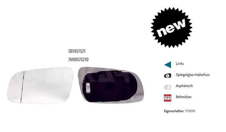 SPIEGELGLAS LINKS BEHEIZT ASPHÄRISCH VW SHARAN 7M8 7M9 3B1857521 - Dortmund Wickede