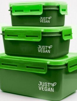 JUST VEGAN Frischhaltedose, Kunststoff, (Set, 6-tlg., Set besteht aus drei Größen mit Klick-Verschluss), Biokunststoff, 450, 900, 2000 ml