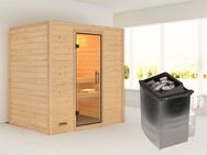 Karibu Sauna "Sonja" mit Klarglastür Ofen 9 kW integr. Strg, BxTxH: 196 x 146 x 198 cm, 38 mm