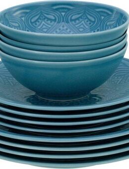 CreaTable Teller-Set Orient Mandala (12-tlg), 4 Personen, Porzellan, Speiseteller, Dessertteller und Schalen im Set