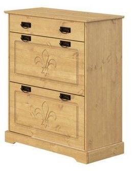 Home affaire Schuhkommode Lille Schuhkipper, ca. 8 Paar Schuhe, Metallgriffe in Jugendstil Optik, aus massiver Kiefer, Breite 81 cm, dekorativer Lilien-Fräsung