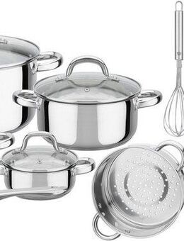 GSW Topf-Set Montreal, Edelstahl (Set, 13-tlg., je 1 Kochtopf 14/16/20/24 cm, 1 Stieltopf 14 cm), inkl. aller Kochutensilien, die eine Haushaltsküche benötigt Induktion
