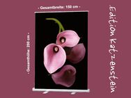 Bestatterbedarf: Roll-Up- Display - "Calla-Blüten" in bunt - Deko für Trauerfeier/Bestattung/Bestatter/Trauerhalle - Hochformat: 150 x 200 cm - NEUWARE - Wilhelmshaven
