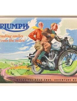Schöne Triumph Blechpostkarte Sending Smiles Motorrad Biker 10x14 cm - München