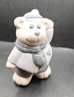 Weihnachten Bär Deko 9cm hoch 6cm breit Bärchen Teddy grau Keramik - Essen