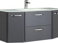 Saphir Waschtisch Quickset 327 Waschtisch mit Unterschrank, inkl Türdämpfer, Anthrazit Hochglanz, Waschplatz mit 2 Türen, 1 Klappe, 1 Auszug