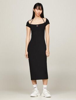 Tommy Jeans Jerseykleid TJW MIDI BADGE RIB DRESS EXT mit Tommy Jeans Flagge
