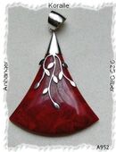 Korallenanhänger, rote Koralle in 925 Silberfassung in 27389