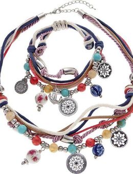LASCANA Schmuckset Bettlerarmband und Halsketten Set, Mit vielen kleinen Anhängern