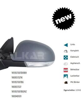AUSSENSPIEGEL SPIEGEL LINKS EL. BEH. VW GOLF 5 V KOMBI 1K0857521K - Dortmund Wickede