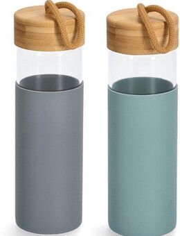 Zeller Present Trinkflasche, 2-teilig, Glas/Bambusdeckel/Siliko, je 500 ml
