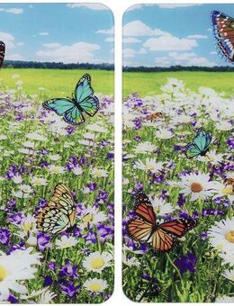 WENKO Herd-Abdeckplatte Universal Modell Sommerwiese, Glas, (Set, 2 tlg), Herdabdeckung für alle Herdarten, kratzfest, mit rutschfesten Füßen