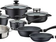 GSW Topf-Set Gourmet Granit, Aluminiumguss (Set, 12-tlg., Kochtopf 20/24, Stieltopf 16, Pfanne 20/24, Bräter, Dampfeinsatz), Induktion