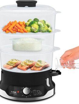 Tefal Dampfgarer Ultracompact, 800 W, 3 Aufsätze, 60-Minuten-Timer, 9-L-Kapazität, Reis-Einsatz, VC2048