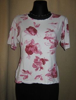 NEUw * Original VINTAGE * Romantik * Rosen * Blüten * Flower- Power * DESIGNER * Bodycon * Kurzarm * T- Shirt * Gr. 38- 40/ S- M * weiß- bordaux- dunkel-rot * rosè-quarz * - Riedlingen