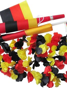 Fußball Fanset - Deutschland - 1 Tröte, 1 Autofahne, 1 Tattoo, je 1 Hawaiikette für Hals und Stirn und 2 für die Handgelenke - Doberschütz