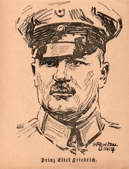 Grafik , Portrait , Prinz Eitel Friedrich von Preußen 1883 - 1942 , von Wilhelm Jordan 1917 , Blatt 15,5cm x 13cm , M7 - Görlitz