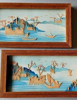 1 Paar Vintage Dioramen – chinesische Kork-Kunst - etwas ganz Besonderes, selten - Niederfischbach