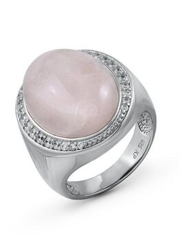 Zeeme Fingerring Silber 925 rhodiniert mit echtem Rosaquarz und Zirkonia