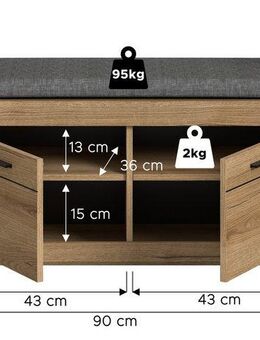 INOSIGN Sitzbank SIENA, Breite 90 cm, 2 Türen, 2 E-Böden, 4 Fächer, inkl. Sitzkissen (2-St., hochwertige Rillenfräsung in MDF Front), Garderobenbank, Dielenbank, Bank, Flurbank, Kommode