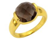 Jamelli Fingerring 925 Silber vergoldet Rauchquarz 12mm