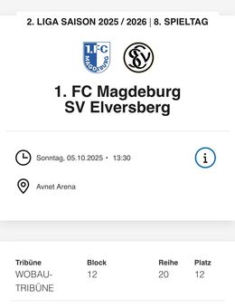 1. FC Magdeburg - SV Elversberg 2 Karten abzugeben - Thale