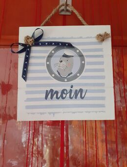 %%...Holz Schild " Moin " maritime Hänge Deko 20 x 20 cm Handmade - Rheinbach