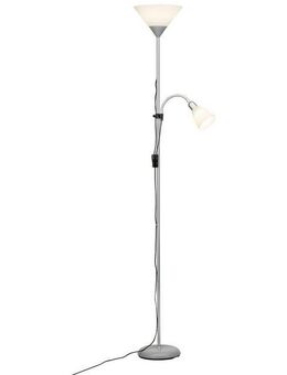 Brilliant Deckenfluter Spari, LED wechselbar, Warmweiß, LED Stehlampe Lesearm silber/weiß