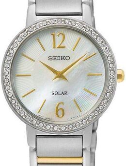 Seiko Solaruhr SUP469P1, Armbanduhr, Damenuhr, Perlmutt-Zifferblatt, Kristallsteine, Edelstahl
