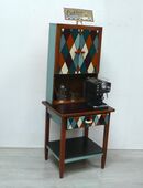 Alter Küchenschrank, Kaffeebar, Anrichte, Gewürzschrank, Nußbaum + Erdtöne, Upcycling, handbemalt in 53489