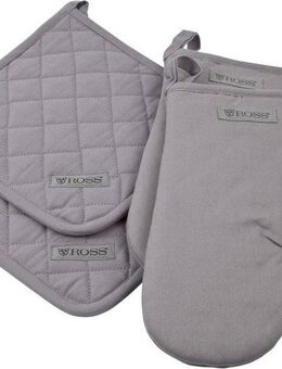 ROSS Topflappen Exclusiv, (Set, 4-tlg), 2x Topflappen und 2x Grillhandschuh, 100% Baumwolle