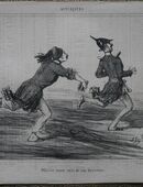 Alte Lithografie aus dem Jahr 1854 . : Officier russe suivi de son brosseur. , in der Platte signiert Cham und nummeriert 359 ,Blatt aus Le Charivari, Blatt 37cm x 26cm , M24 in 02828