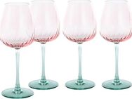 CreaTable Weinglas Swirly Spring, Weingläser-Set, 4-tlg., Glas, Rillen Relief, Modern, Sommerlich, Leicht