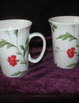 NEUw * Zwei im Set * Frühlings * Blumen * Flower- Power * Porzellan * Kaffee * Tee * Henkel * Tassen * Becher * Cups "Venda" weiß * bunt * - Riedlingen