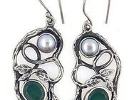 Ohrringe aus 925er Silber mit Spinel-Smaragd und Perlen - Leimen Zentrum